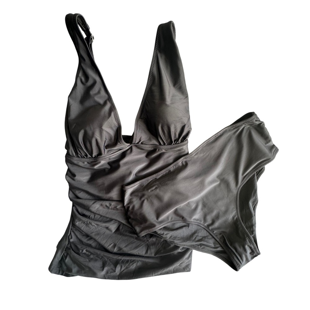 Beachsissi Black Ruched V-Neck Tankini Set High Waisted Bikini Large NEW